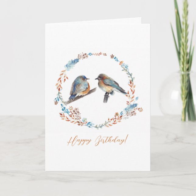 Bluebird Couple Happy Birthday Note Card (Front)