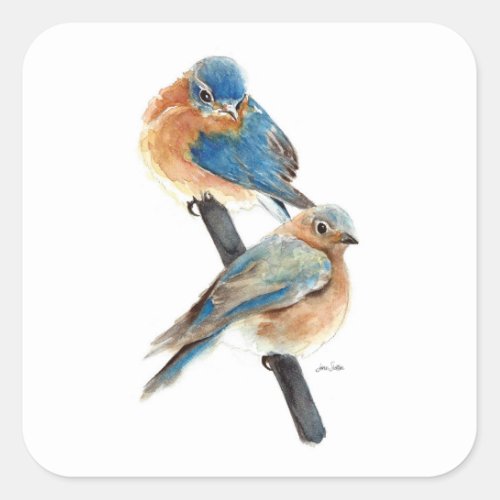 Bluebird Couple Painting Square Sticker