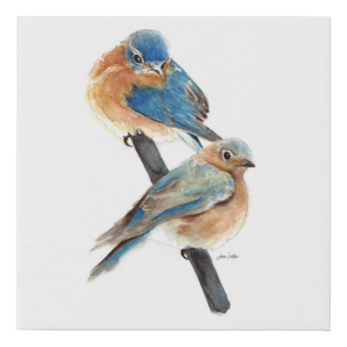 Bluebird Couple Watercolor Art Faux Canvas Print