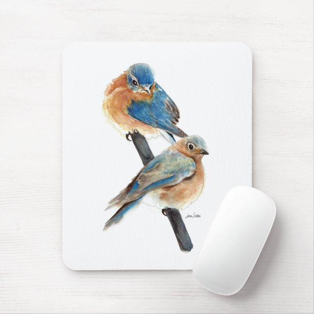 Bluebird Couple Watercolor Art  Mouse Pad (With Mouse)
