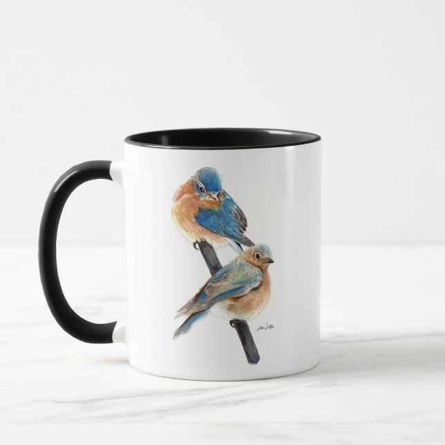 Bluebird Couple Watercolor Art Mug (Left)
