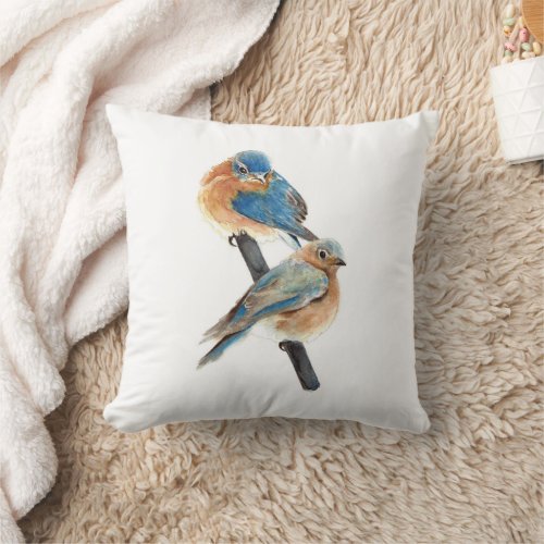 Bluebird Couple Watercolor Art Throw Pillow