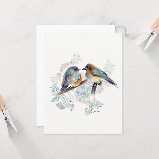 Bluebird Couple Watercolor Note Card (Bluebird Couple Watercolor Blank Note Cards from Jenn Steffen Art)