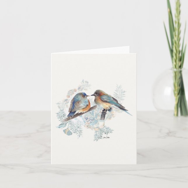 Bluebird Couple Watercolor Note Card (Front)