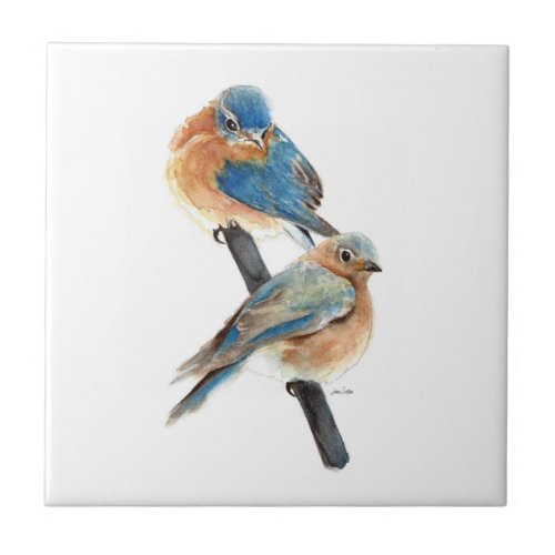 Bluebird Couple Watercolor Painting Ceramic Tile