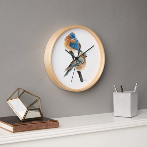 Bluebird Couple Watercolor Painting Clock