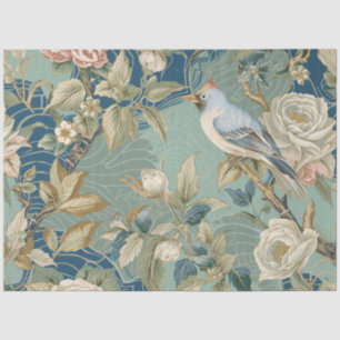 Bluebird Cream White Flowers Painting Decoupage Tissue Paper