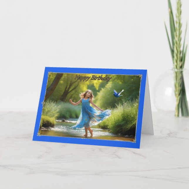 Bluebird Dance Young Girl's Birthday Card (Front)