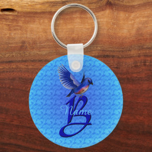 Bluebird Elegant Monogram Initial B Personalized Keychain