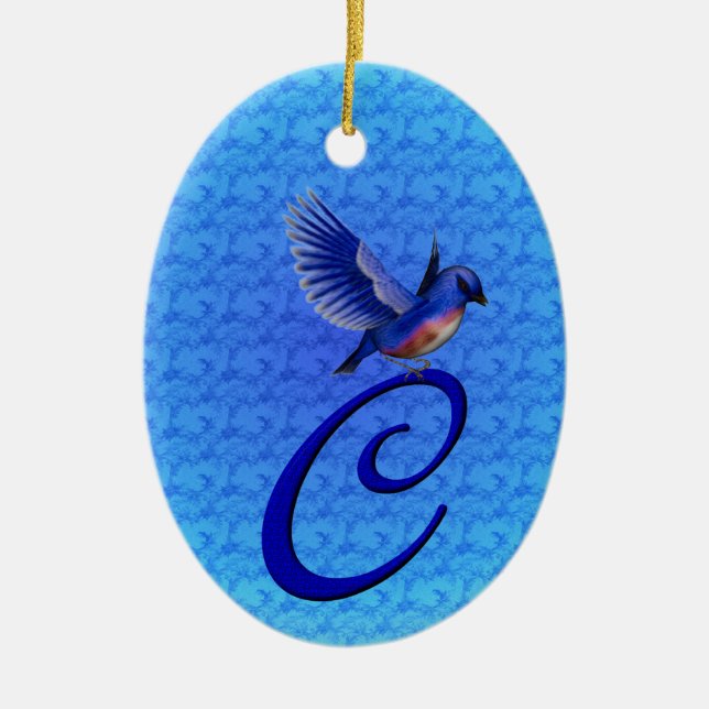 Bluebird Elegant Monogram Initial C  Ceramic Ornament (Front)