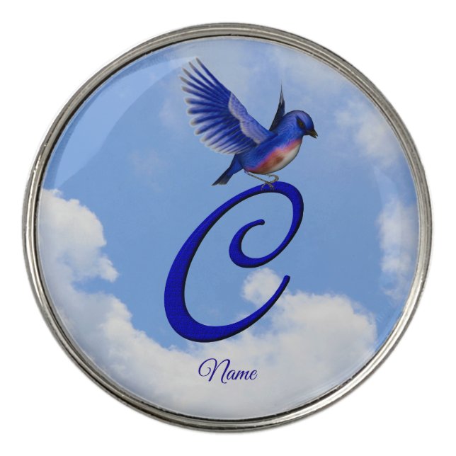 Bluebird Elegant Monogram Initial C Personalized   Golf Ball Marker (Front)
