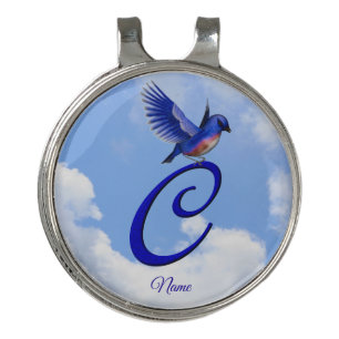 Bluebird Elegant Monogram Initial C Personalized   Golf Hat Clip