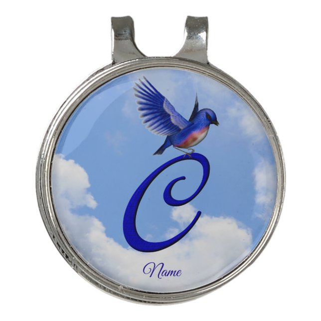 Bluebird Elegant Monogram Initial C Personalized   Golf Hat Clip (Front)