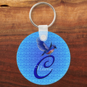 Bluebird Elegant Monogram Initial C Personalized Keychain