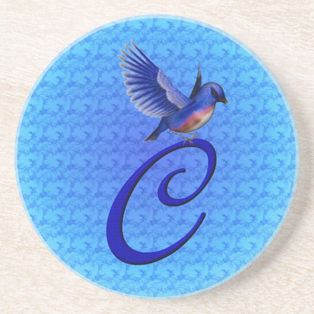 Bluebird Elegant Monogram Initial C Sandstone Coaster (Front)
