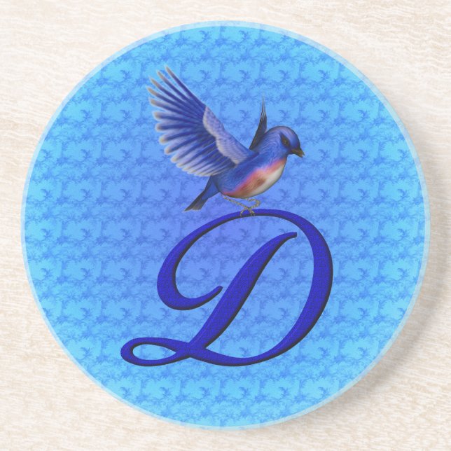 Bluebird Elegant Monogram Initial D Drink Coaster (Front)