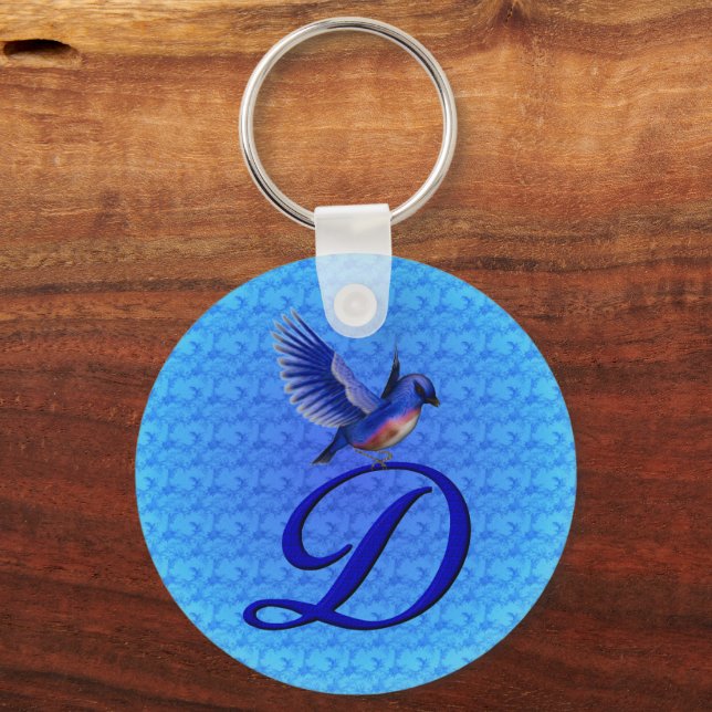 Bluebird Elegant Monogram Initial D Keychain (Back)