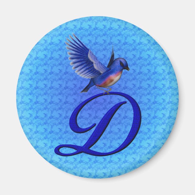 Bluebird Elegant Monogram Initial D Magnet (Front)
