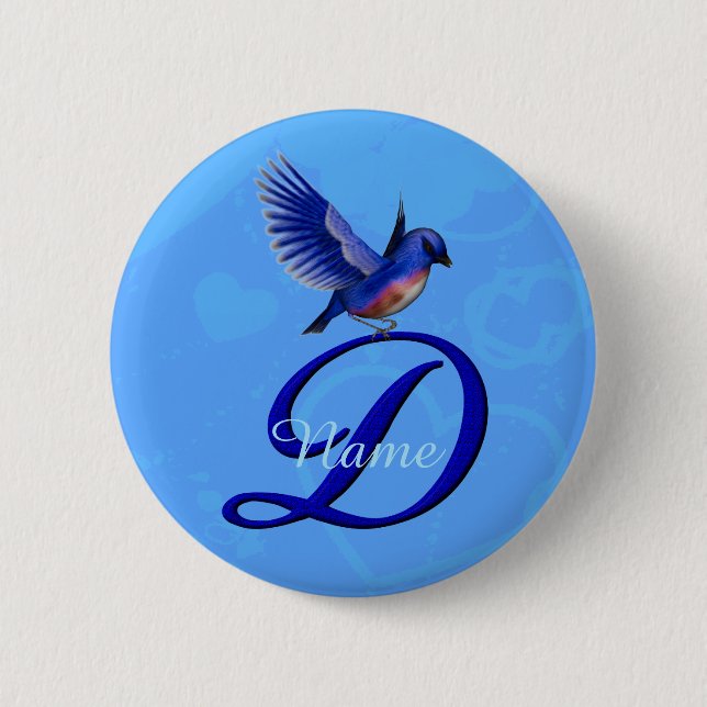 Bluebird Elegant Monogram Initial D Personalized Button (Front)