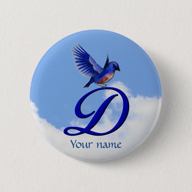 Bluebird Elegant Monogram Initial D Personalized Button (Front)