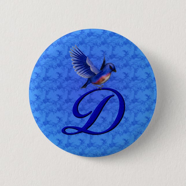 Bluebird Elegant Monogram Initial D Pinback Button (Front)