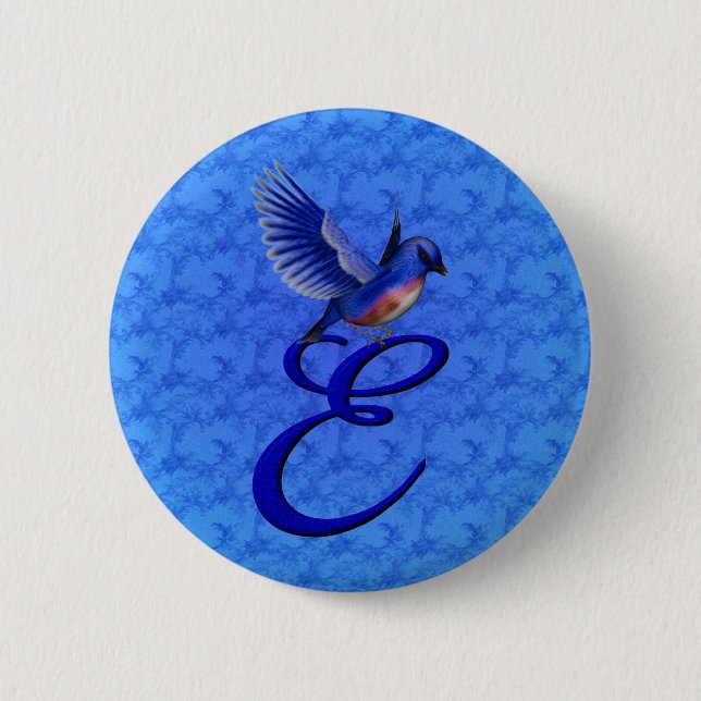 Bluebird Elegant Monogram Initial E Button (Front)