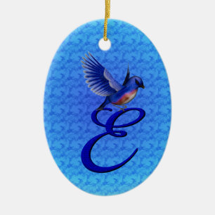 Bluebird Elegant Monogram Initial E Ceramic Ornament
