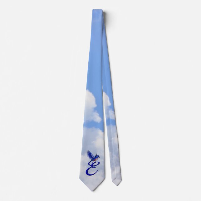 Bluebird Elegant Monogram Initial E Neck Tie (Front)