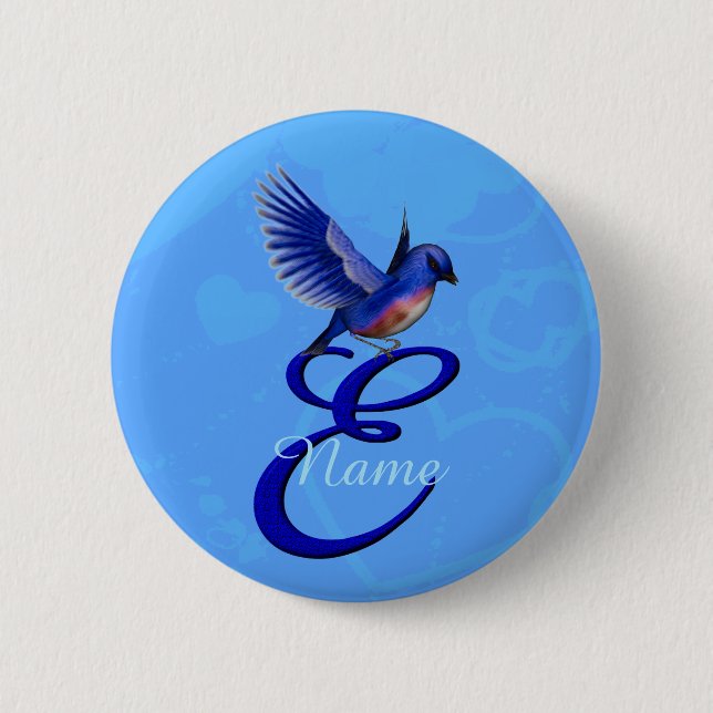 Bluebird Elegant Monogram Initial E Personalized Button (Front)