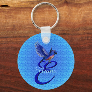 Bluebird Elegant Monogram Initial E Personalized Keychain