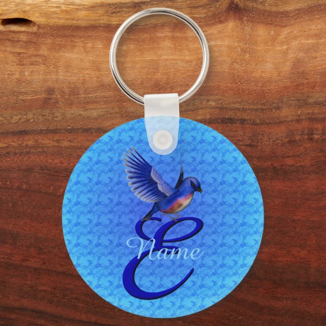 Bluebird Elegant Monogram Initial E Personalized Keychain (Front)