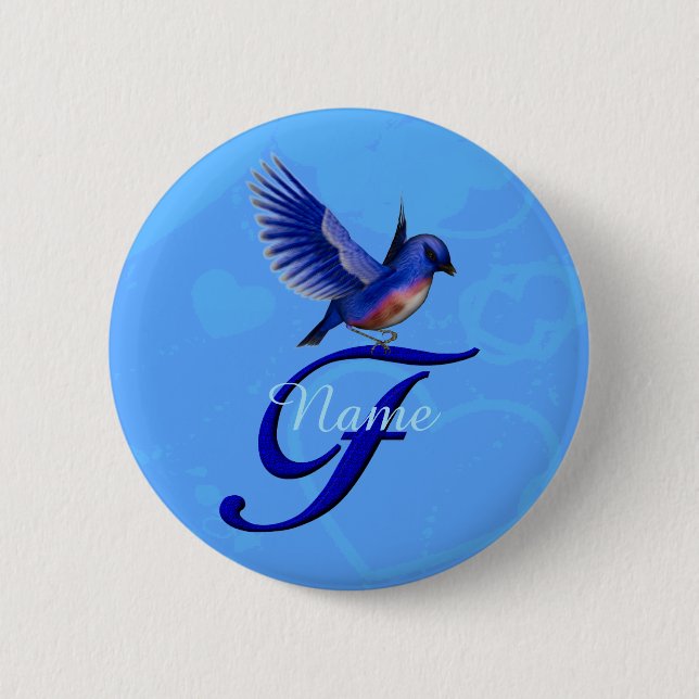 Bluebird Elegant Monogram Initial F Personalized Button (Front)