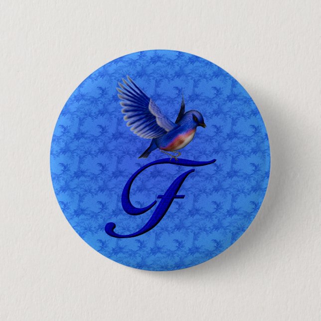 Bluebird Elegant Monogram Initial F Pinback Button (Front)