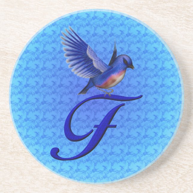 Bluebird Elegant Monogram Initial F Sandstone Coaster (Front)