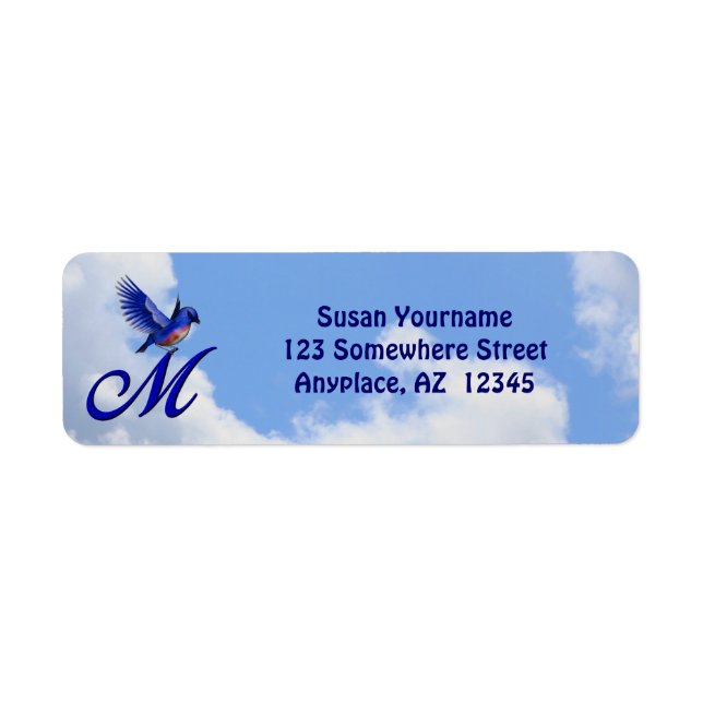 Bluebird Elegant Monogram Initial M Return Address Label (Front)