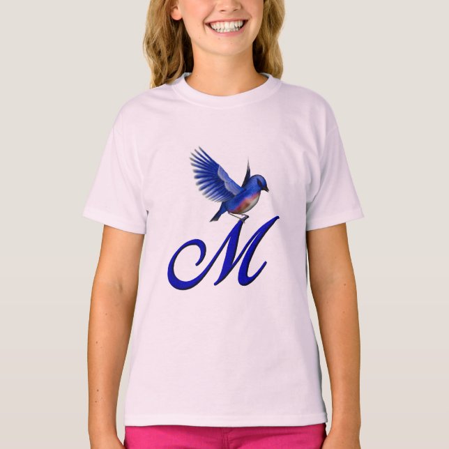 Bluebird Elegant Monogram Initial M  T-Shirt (Front)