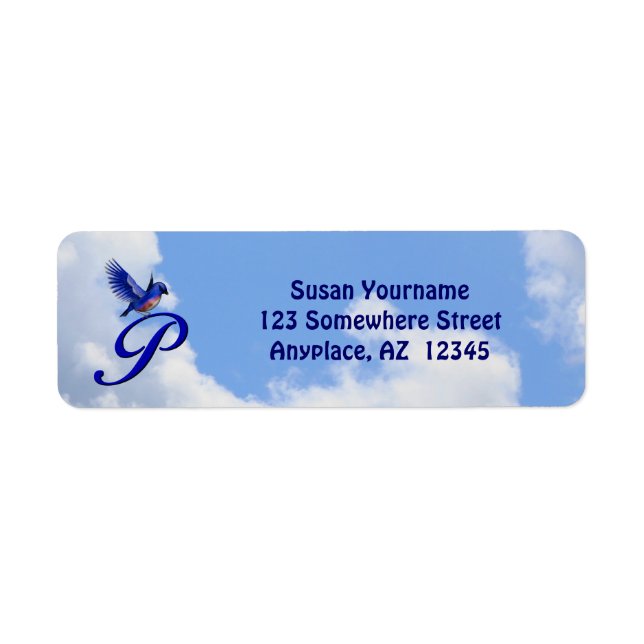 Bluebird Elegant Monogram Initial P Return Address Label (Front)