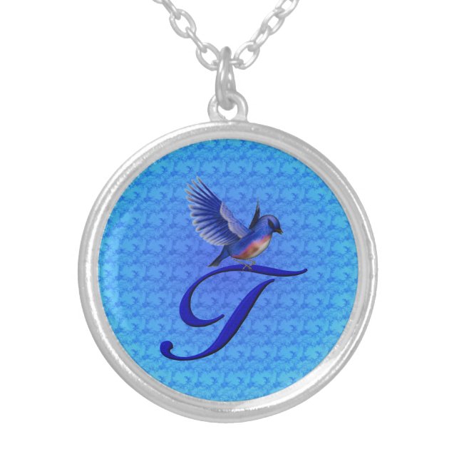 Bluebird Elegant Monogram Initial T Silver Plated Necklace (Front)