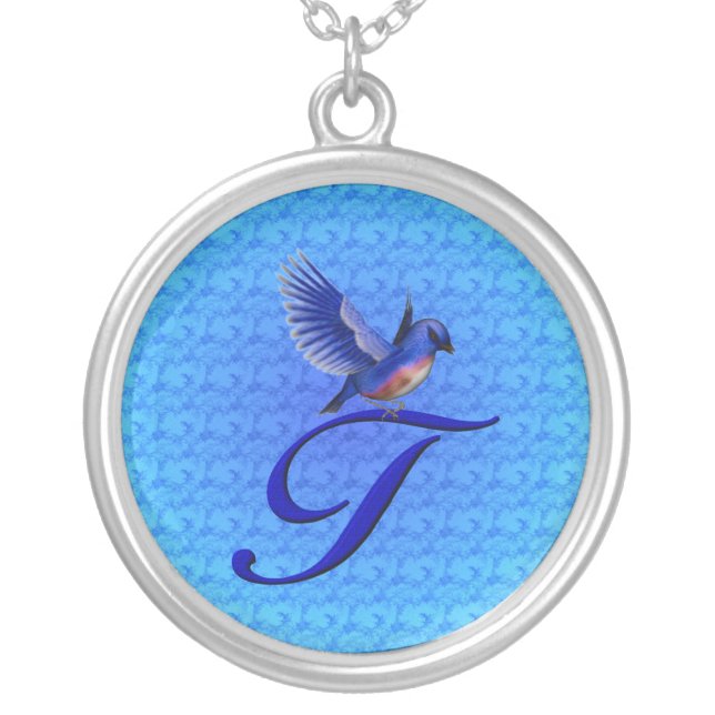 Bluebird Elegant Monogram Initial T Silver Plated Necklace (Front)