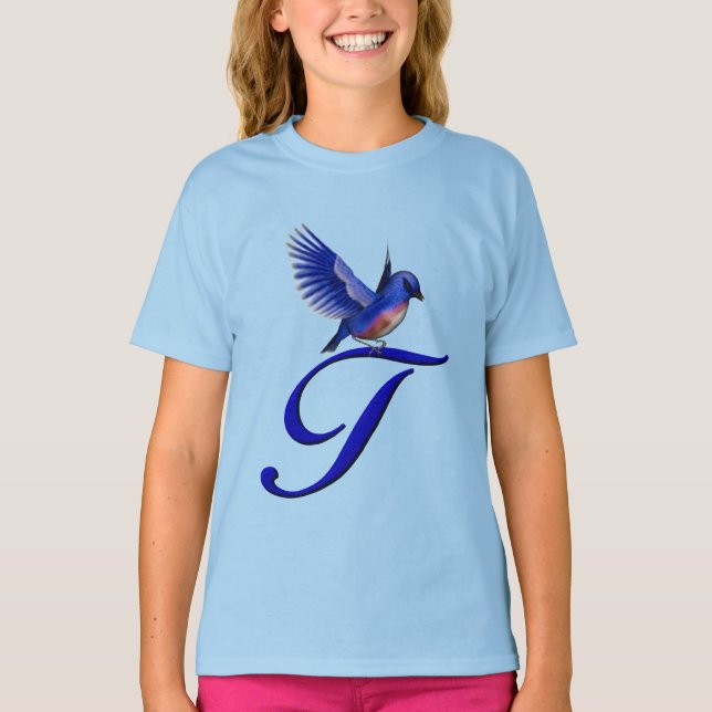 Bluebird Elegant Monogram Initial T  T-Shirt (Front)