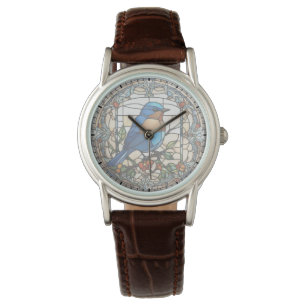 Bluebird Faux Stained Glass Blue Bird Watch