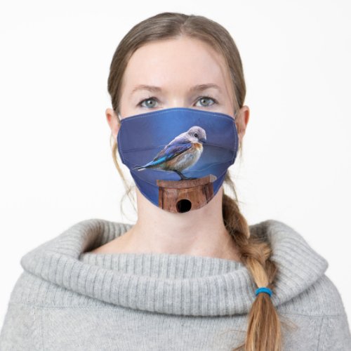 Bluebird Female Painting _ Original Bird Art Adult Cloth Face Mask