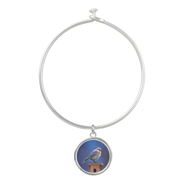 Bluebird (Female) Painting - Original Bird Art Bangle Bracelet (Front)