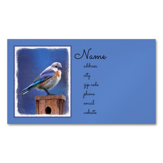 Bluebird (Female) Painting - Original Bird Art Business Card Magnet (Front)