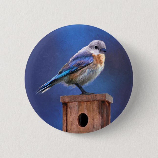 Bluebird (Female) Painting - Original Bird Art Button (Front)