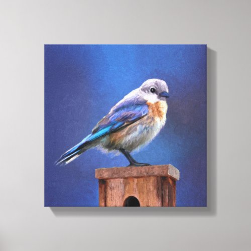 Bluebird Female Painting _ Original Bird Art Canvas Print