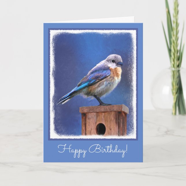 Bluebird (Female) Painting - Original Bird Art Card (Front)