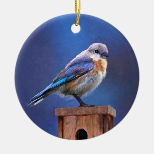 Bluebird Female Painting _ Original Bird Art Ceramic Ornament