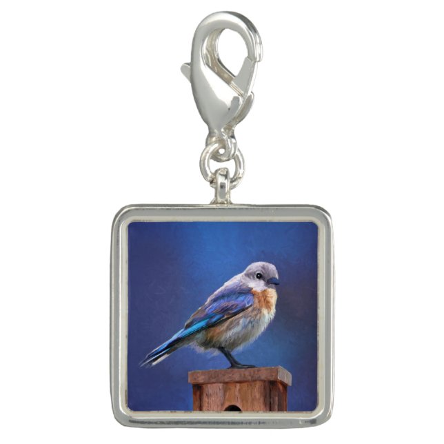Bluebird (Female) Painting - Original Bird Art Charm (Front)