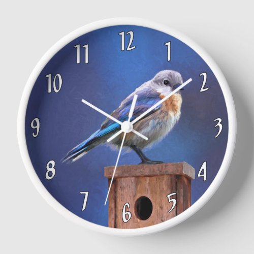 Bluebird Female Painting _ Original Bird Art Clock